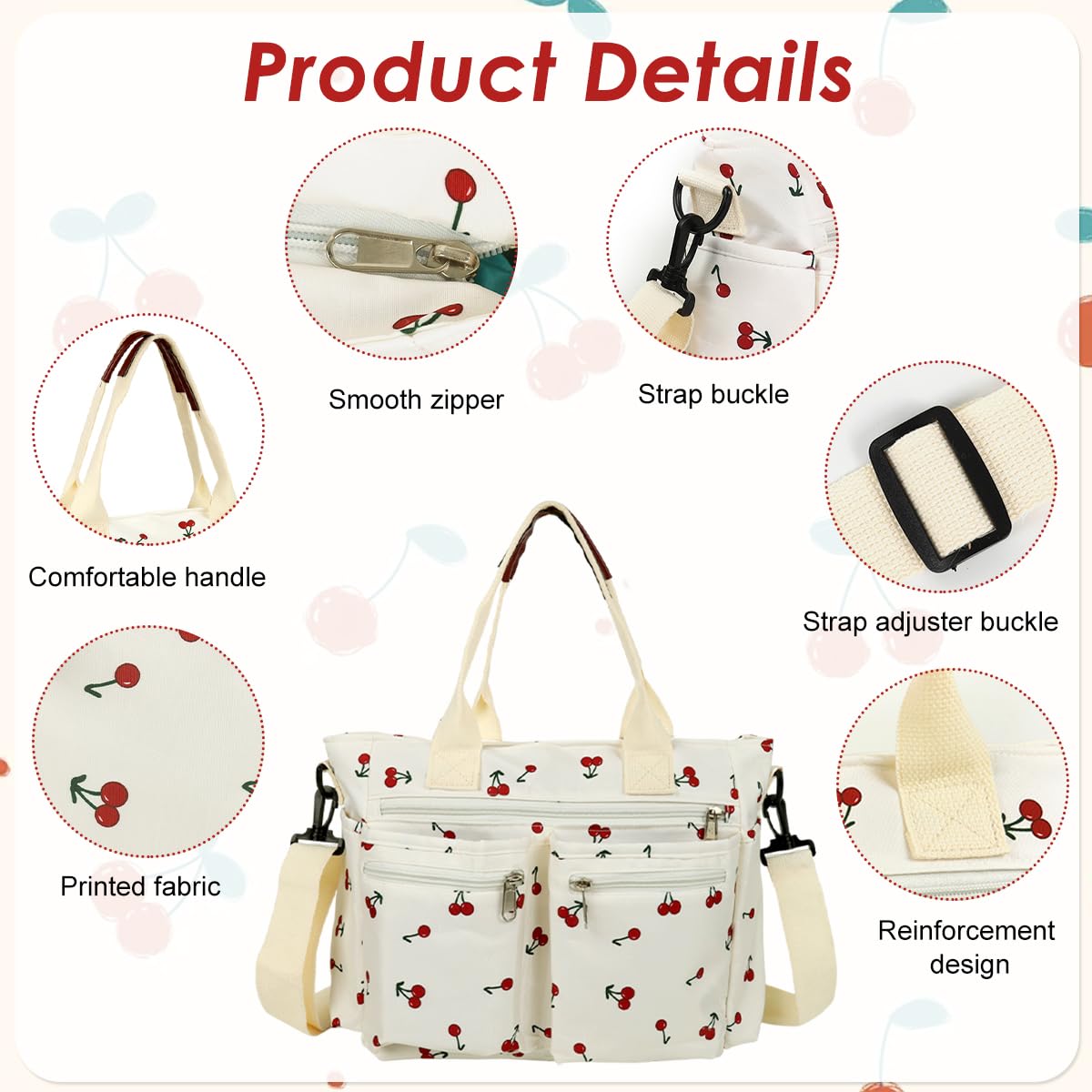 PALAY Tote Bag for Women with Dual Carrying Options and 39 x 15 x 26cm Storage | Cherry Nylon Design