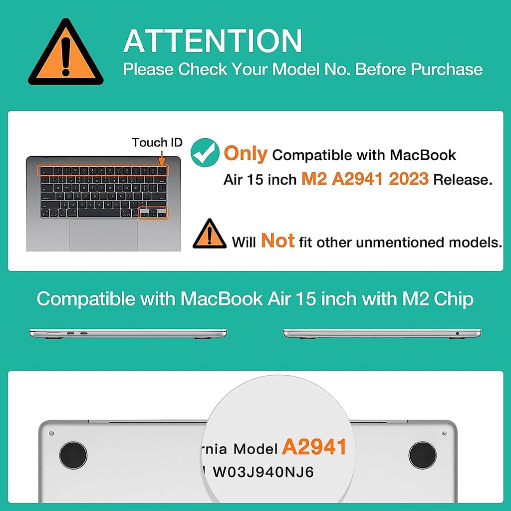 ZORBES Laptop Case Cover for MacBook Air 15 inch 2023 Release M2 Chip Model A2941 with Touch ID Retina Display, Crystal Clear - Ultimate Protection with Keyboard Cover & Screen Protector