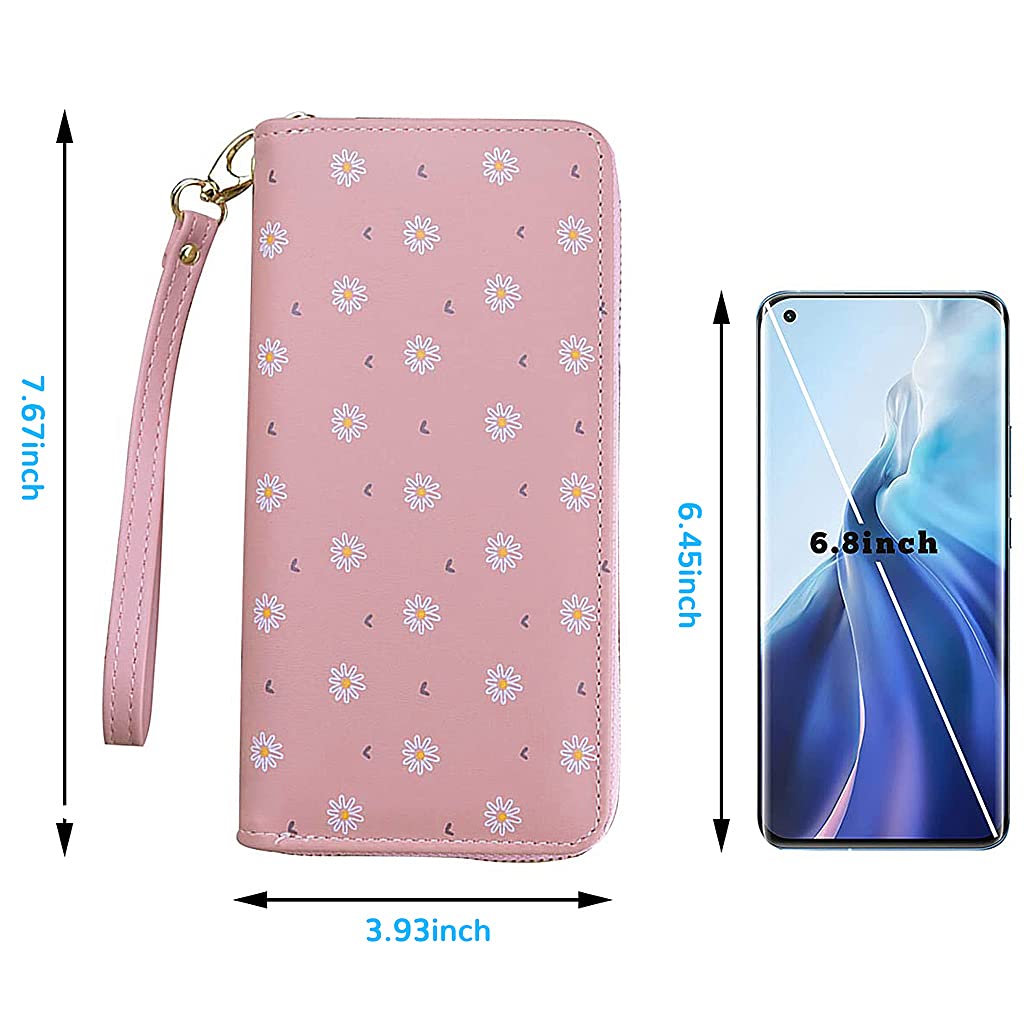 GUSTAVE Pink PU Leather Long Wallet for Women with 8 Card Slots and Zipper Pocket | 19.5x10x2.5cm