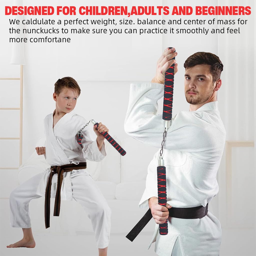 Proberos Practice Nunchucks for Karate with Safety Foam Padding PVC & Steel Core 11 in for Kids