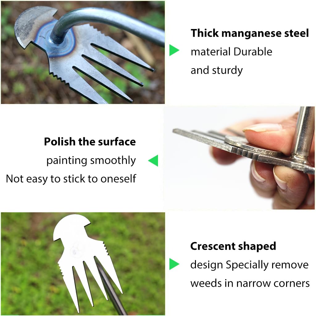 HASTHIP Weeder Hand Tool for Garden and Lawn with 4 Claws Steel Head 14.1 in | 2PCS Set