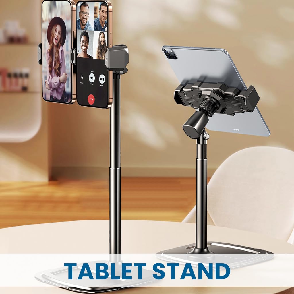 ZORBES Dual Phone Stand for Livestreams with 360° Rotation and Adjustable Height | Carbon Steel Anti Slip Base