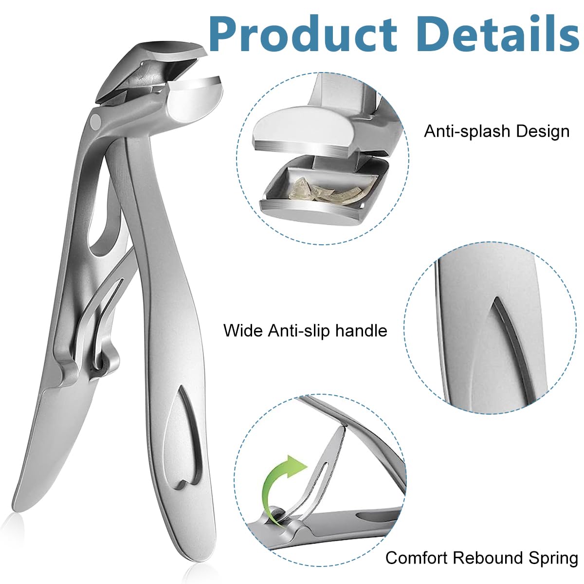 MAYCREATE Angled Head Nail Clippers for Seniors with 9mm Curved Blades and Nail Catcher | Stainless Steel Ergonomic Trimmer