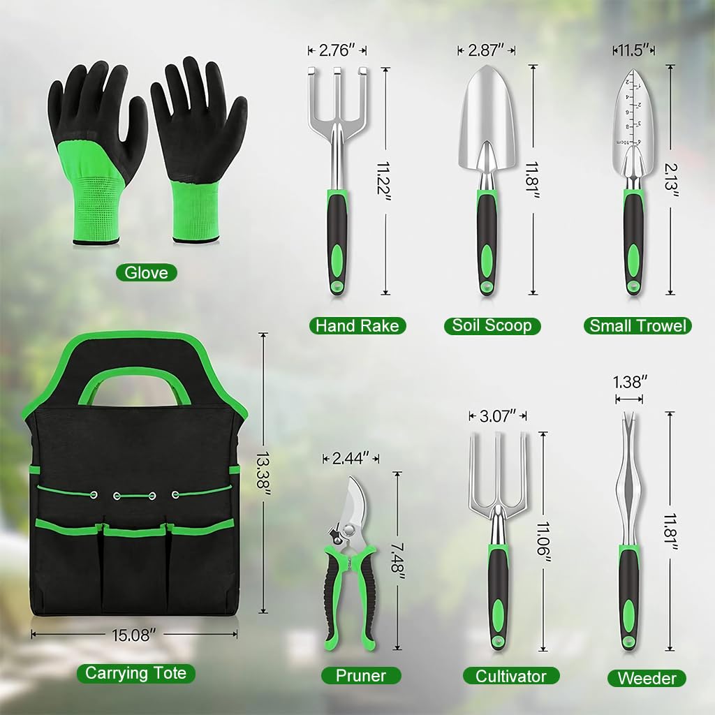 HASTHIP Gardening Tools Set for Home Garden with Tote Bag and 8 Pcs Aluminum Alloy Tools