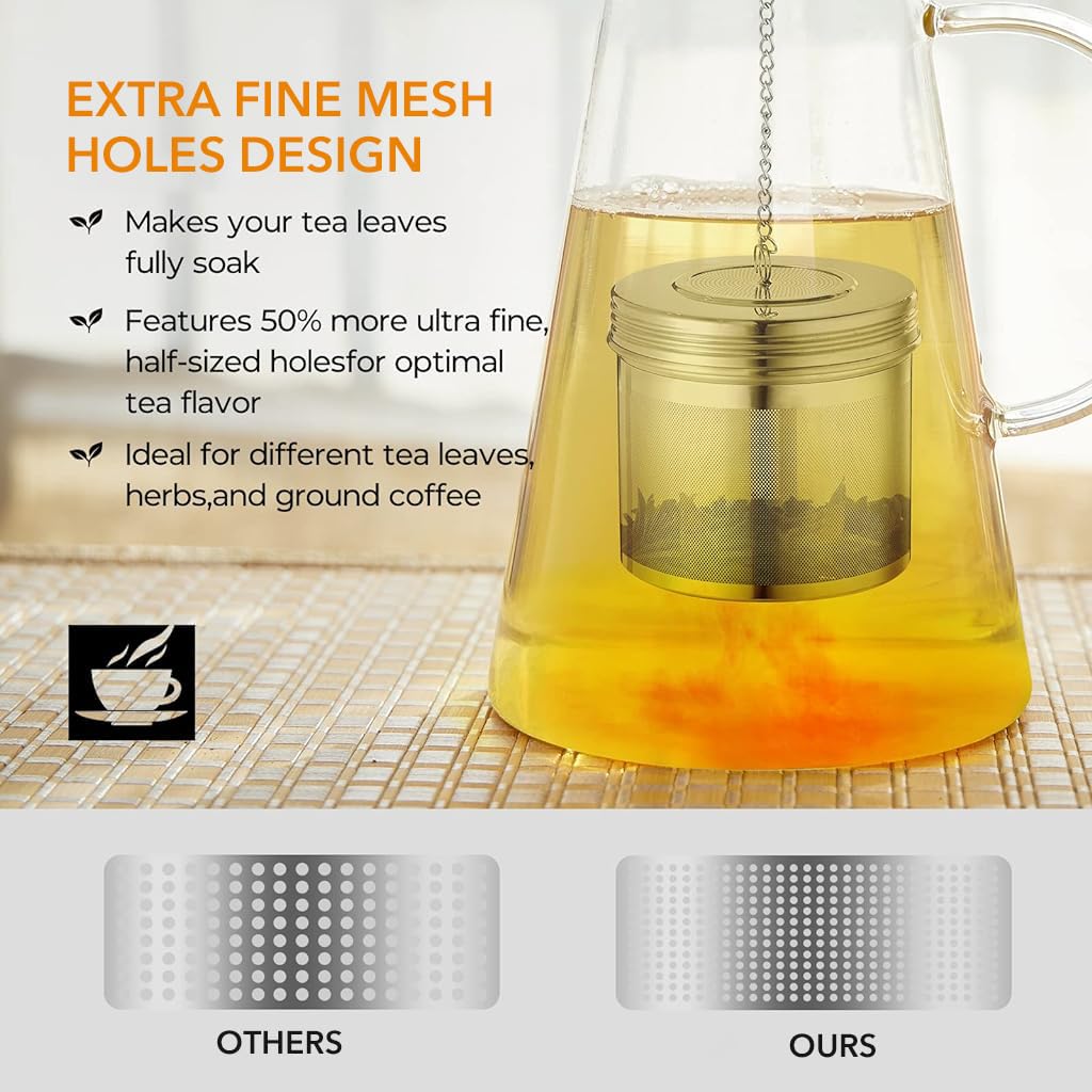 Supvox Tea Infuser for Loose Leaf and Herbal Tea 3 inch with Lid and Lifting Chain Stainless Steel