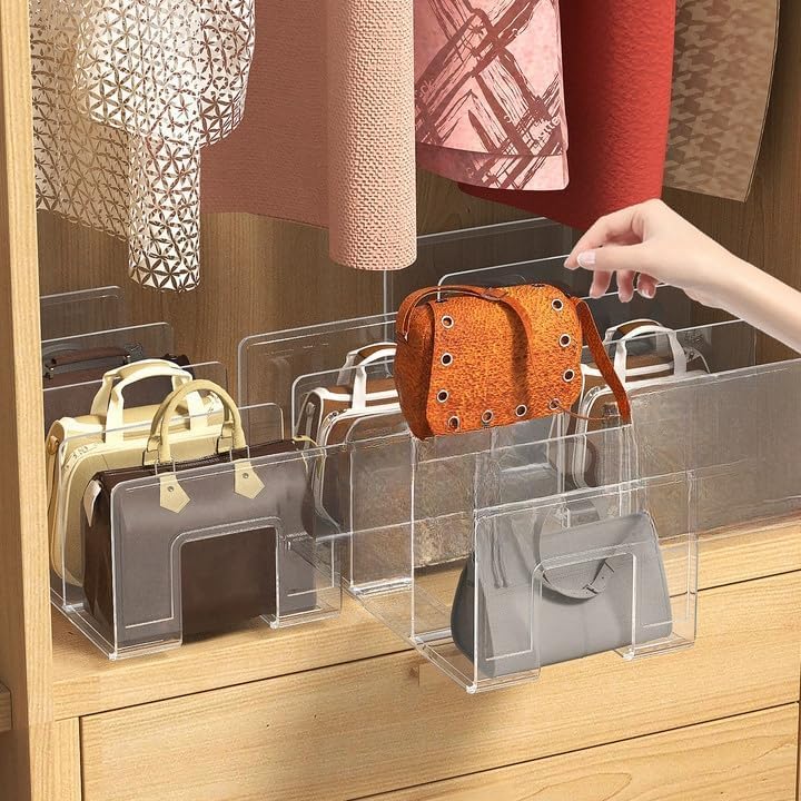 HASTHIP Shelf Divider for Wardrobe with 4 Compartments Clear Acrylic 12.5x5.7x5 in | Handbag Organizer