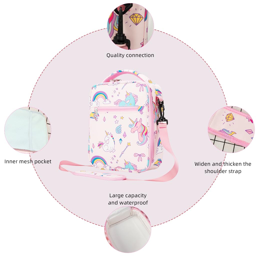 HASTHIP Kids Lunch Box for School with 25x15x16 cm Double Zipper Design | Waterproof Oxford Unicorn Tote