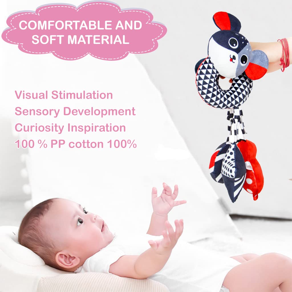 SNOWIE SOFT Hanging Toys for Babies with Mirror and Spiral Design | Plush Rattle Sensory Toy