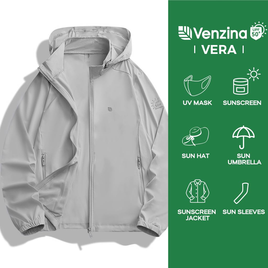 Venzina Sun Jacket for Men with UPF 50+ UV Protection and Removable Hat | Quick-Dry Nylon