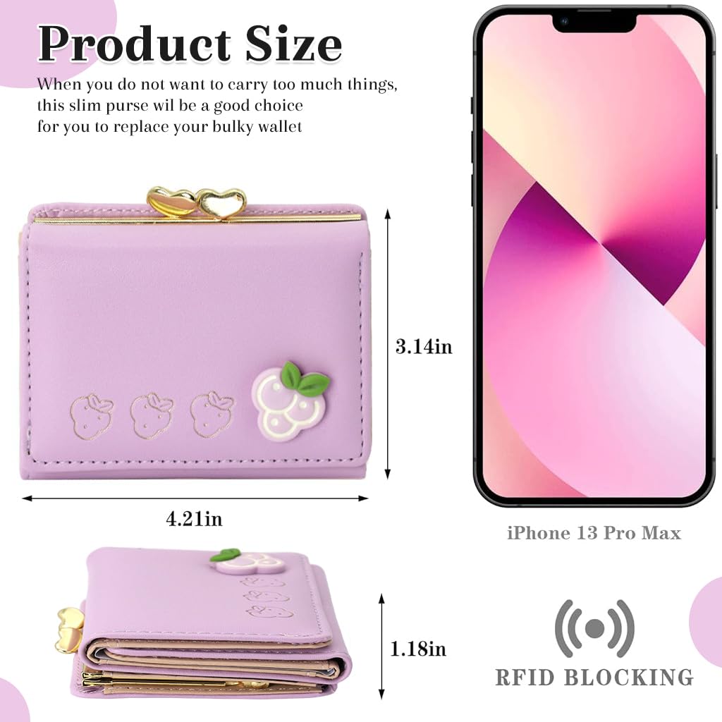 Zibuyu Card Holder Wallet for Women featuring Heart Photo Window 11x8cm | Purple PU Purse