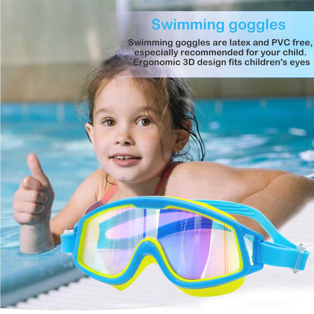 Proberos® Professional UV Protection Indoor Outdoor Swimming Goggles for Kids Leakproof Silicone Frame Anti-fog Swimming Goggles Adjustable Swim Goggles for Kids 4-16 Years Old, Blue