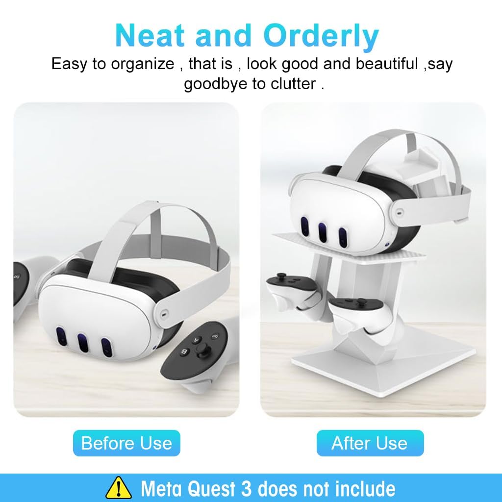 VR Headset and Controller Stand for Meta Quest 3 with Dual Layer Design and Non Slip Base