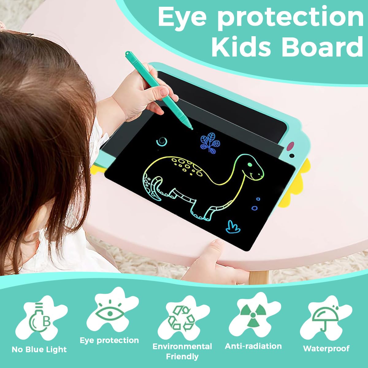 PATPAT LCD Writing Tablet for Kids with One Button Clear 7.8x10.7 in Pad | Green Early Learning Toy