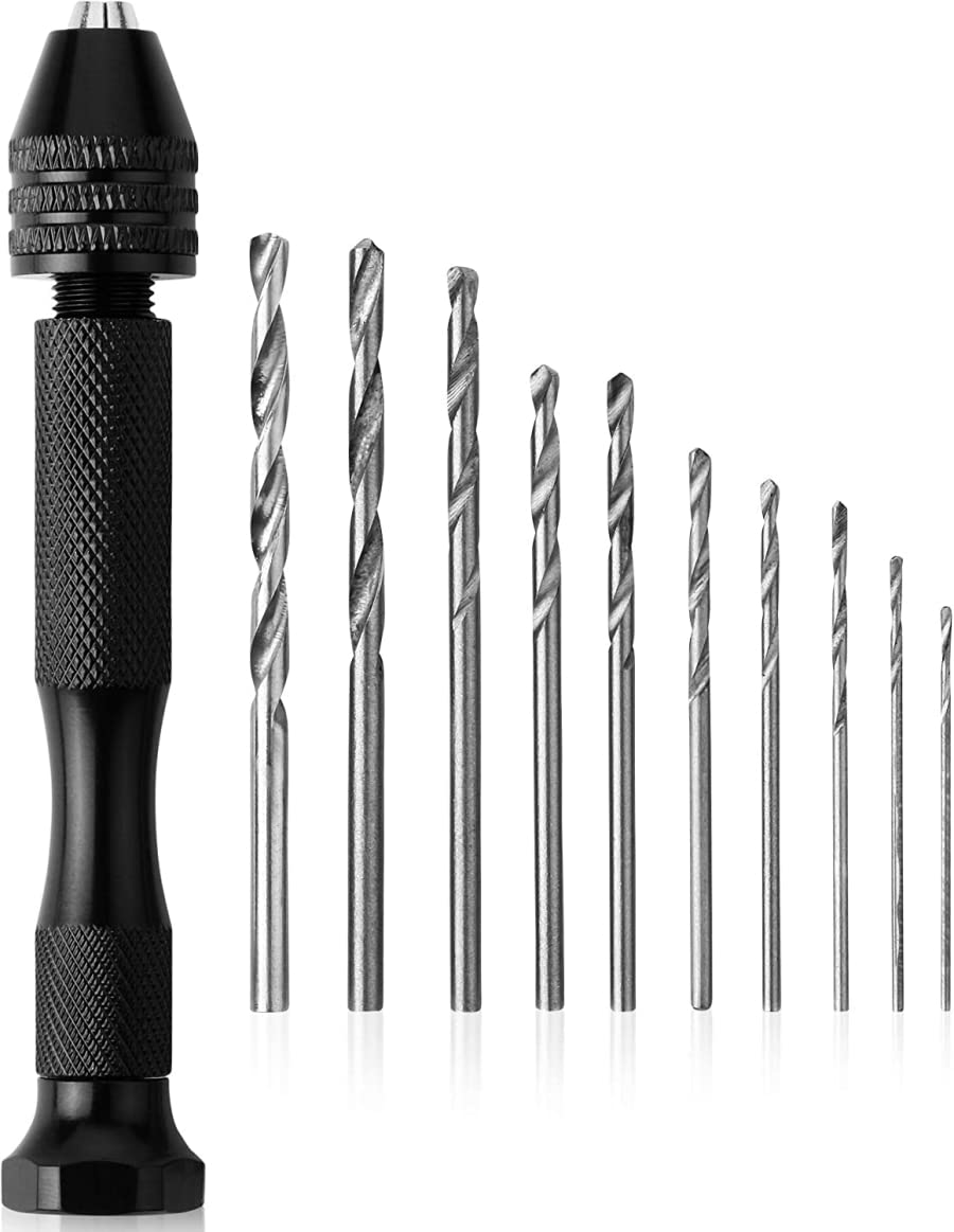 Supvox® 11 Pieces Hand Drill Bits Set for Jewelry Making Include 1 Pin Vise Hand Drill and 10 Twist Drills (0.8-3.0mm) for Resin Casting Molds Diamond Tipped Bead Plastic Keychain Pendant