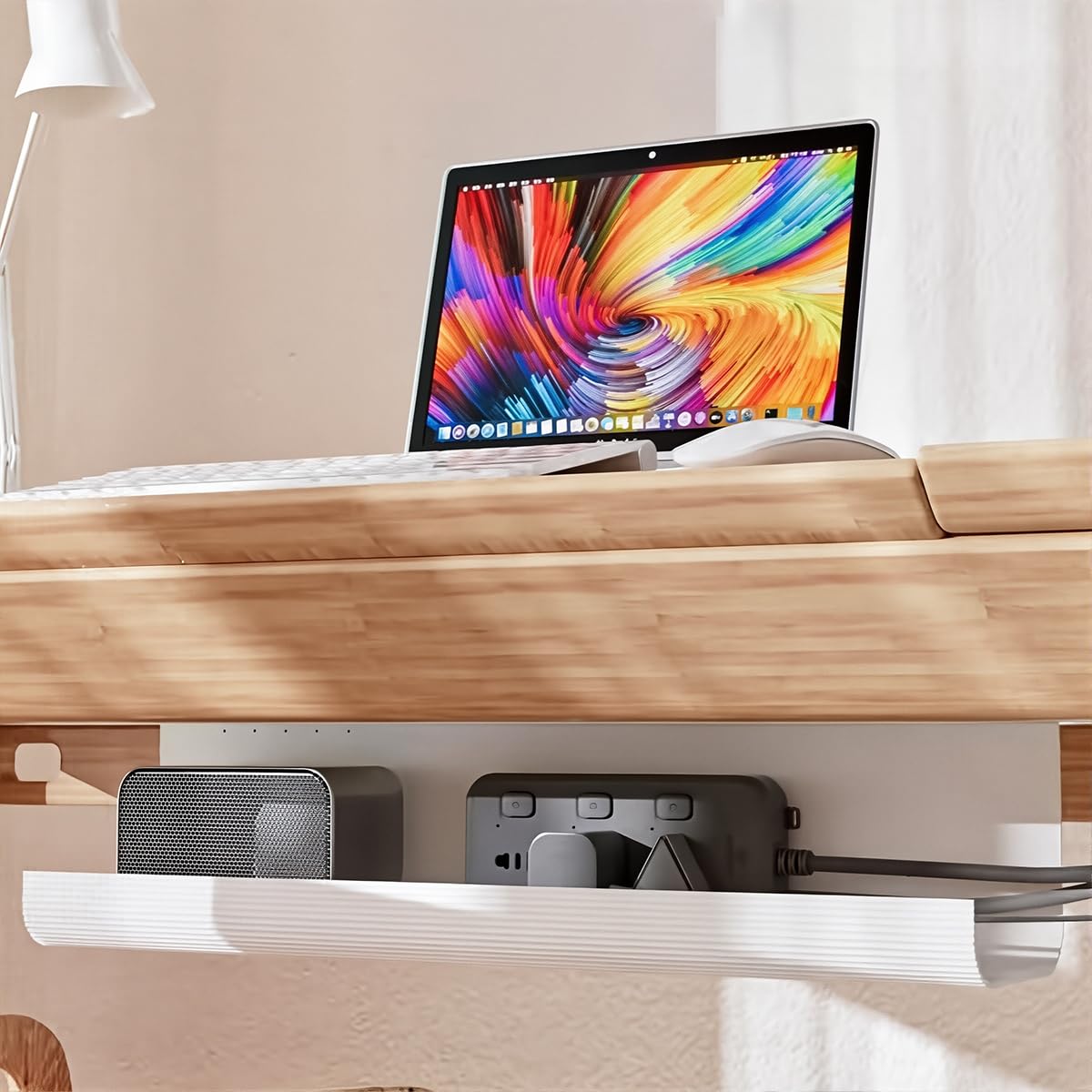 Serplex Cable Management Tray for Home and Office with 15.7 in Half Enclosed Design | White Set of 2