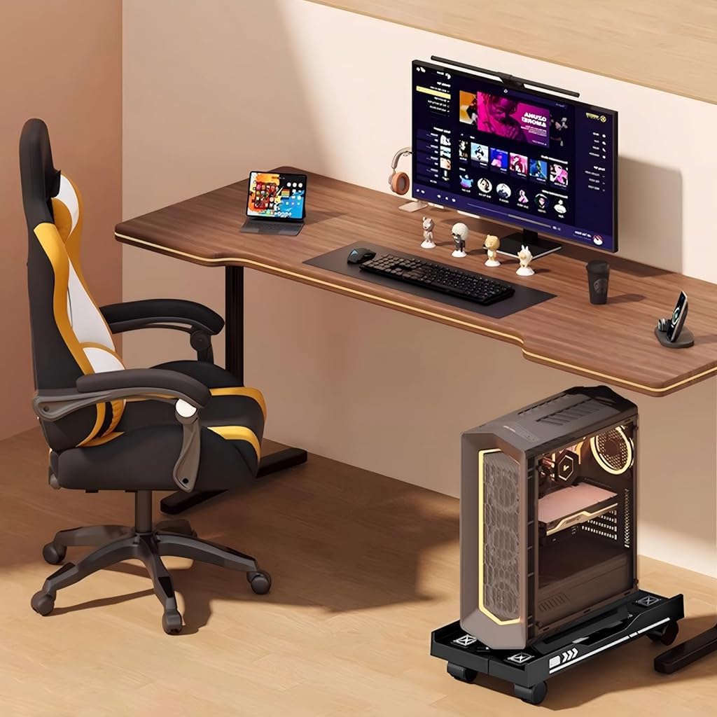 ZORBES Adjustable Computer Tower Stand for Floor with 4 Locking Wheels and 19.5–29 cm Width | Cutout Heat Dissipation Design