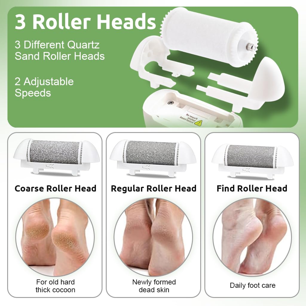 HANNEA Electric Callus Remover for Feet with 3 Rollers and LED Light | 2 Speed Rechargeable Foot Scrubber