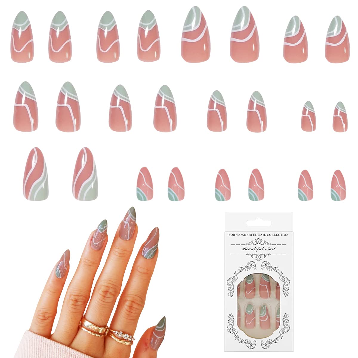 MAYCREATE Press on Nails for DIY Nail Art with 24pcs Full Cover ABS Design | French Style