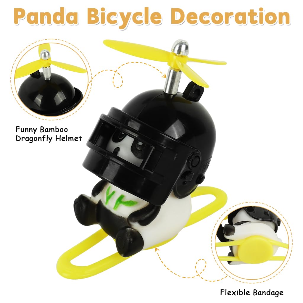 STHIRA Cartoon Handlebar Ornament for Bike and Motorcycle featuring Wind Powered Rotating Rotor Blades | Cute Panda Pilot Decorative Accessory