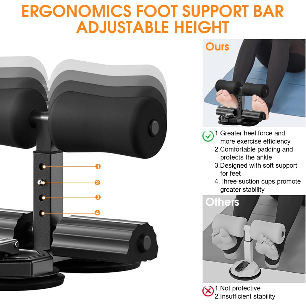 Proberos® Sit Up Bar Dual Strong Suction Cups Design Floor Sit Up Bar Home Abs Trainer Adjustable Height Sit Up Bar for Men Women Sit Up Assistance Trainer