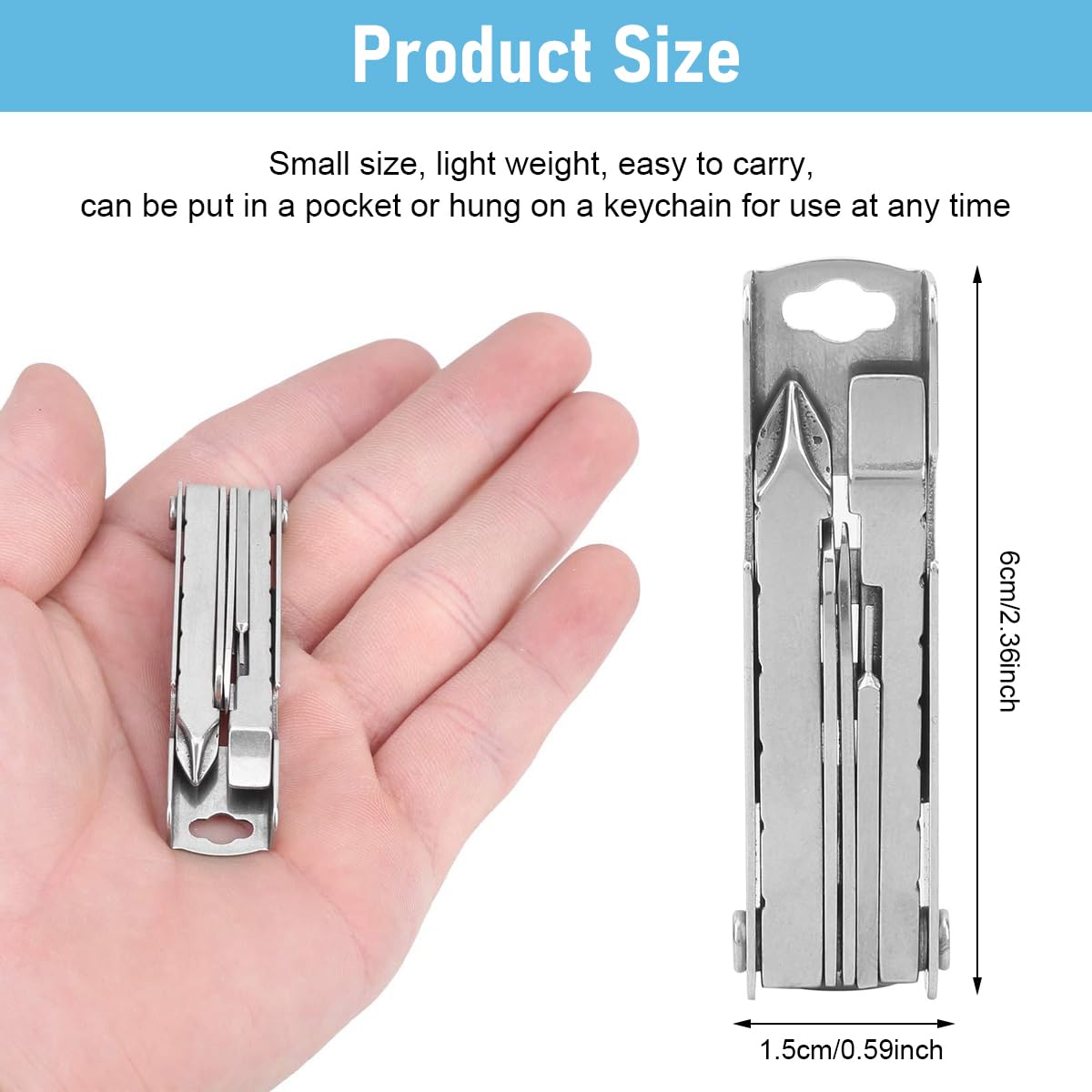 Serplex® Keychain Multitool 11-in-1 Pocket Gadget Stainless Steel Multitool for Keychain, with Screwdriver, Bottle Opener, Nail Filer, Cutter, Hex Wrench, More