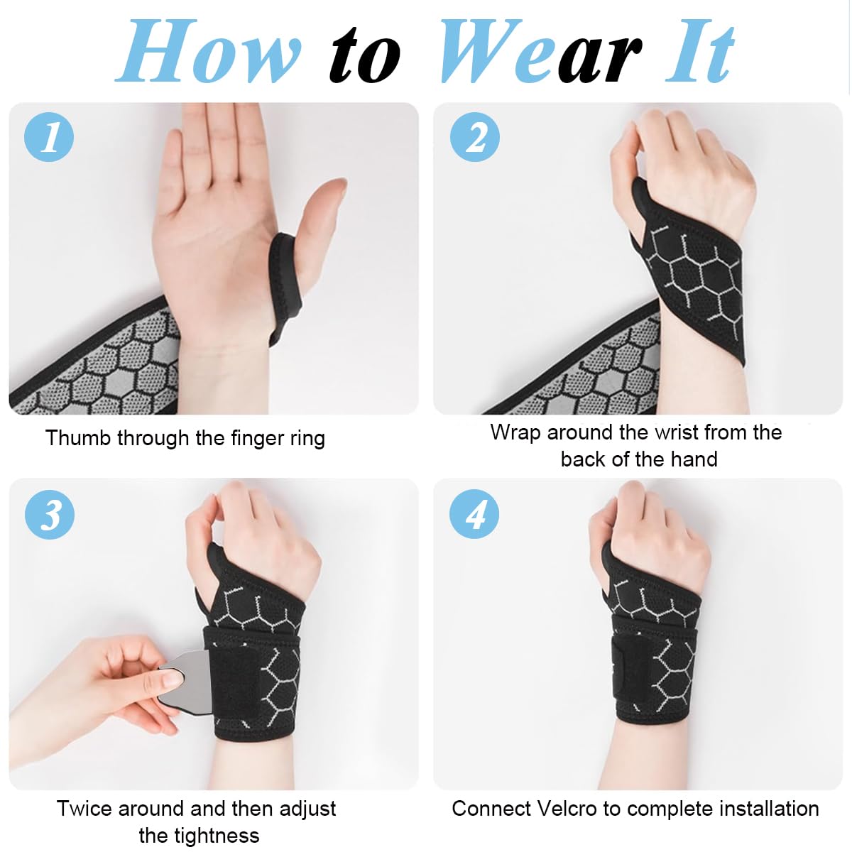 HANNEA Wrist Brace for Carpal Tunnel and Fitness featuring Thumb Loop Support in Black