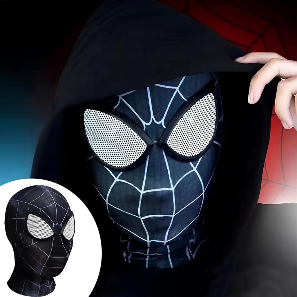 FANCYKU® 3D Spider-Man Mask, Spiderman Masks Spider Man Cosplay Costumes Superhero Lenses, Superhero Costume Mask for Adult Kids, Role Play Masks for Halloween Christmas Masquerade (Dark Black)