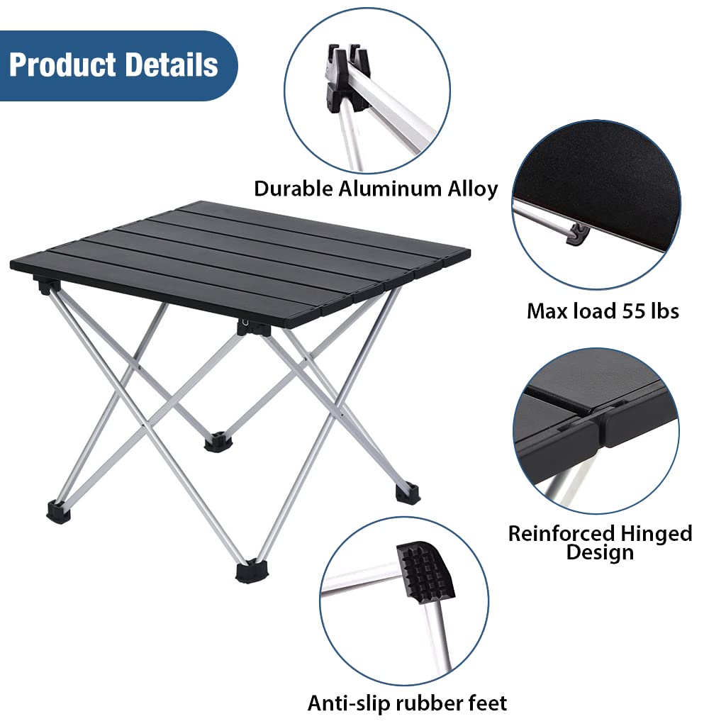 Proberos Camping Table for Outdoor Use with 12.79 in Height and Antislip Feet | Aluminum Foldable Design