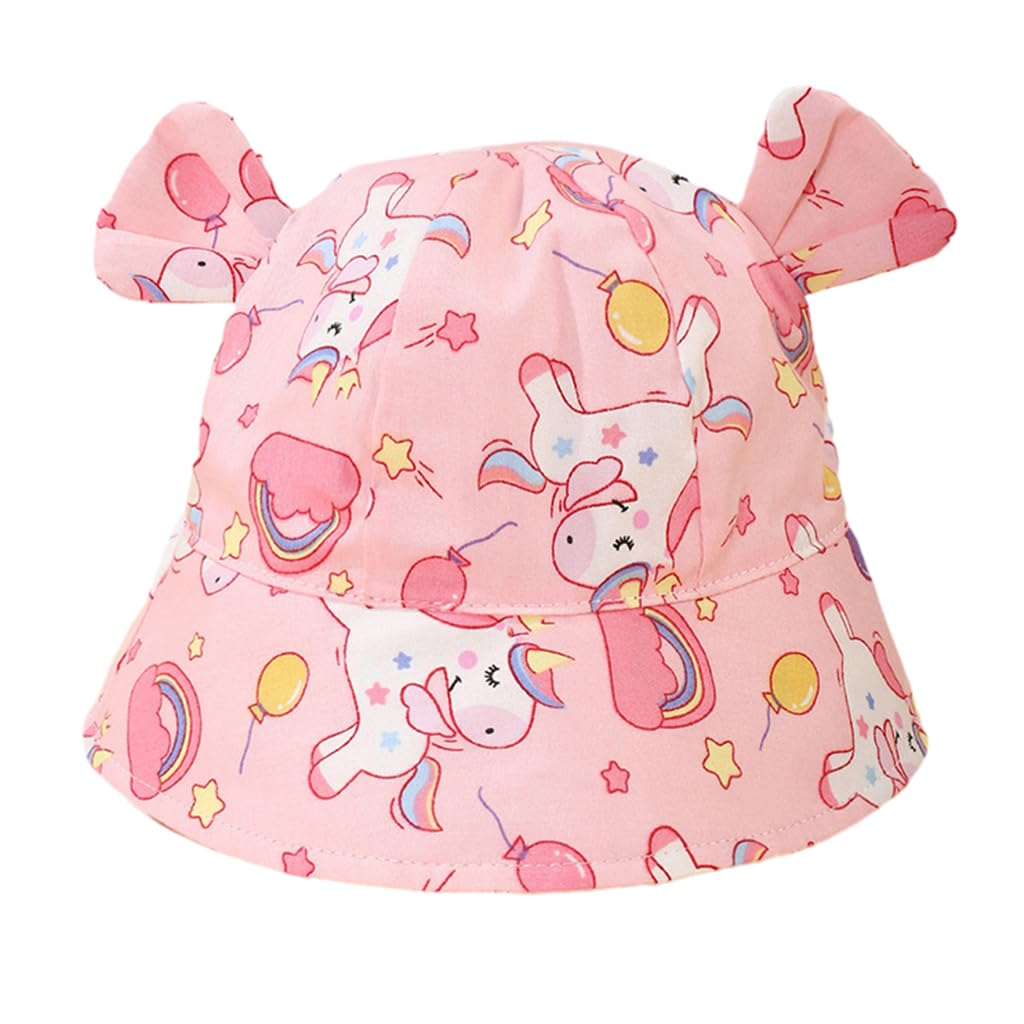 SNOWIE SOFT® Baby Sun Hat Wide Brim Bucket Hat for Todders, Breathable Hat with Chin Strap Cover for Age 1-2, Cartoon Summer Hat Outdoor Hat with Whistle for Spring Summer, Beach Hat for Girl