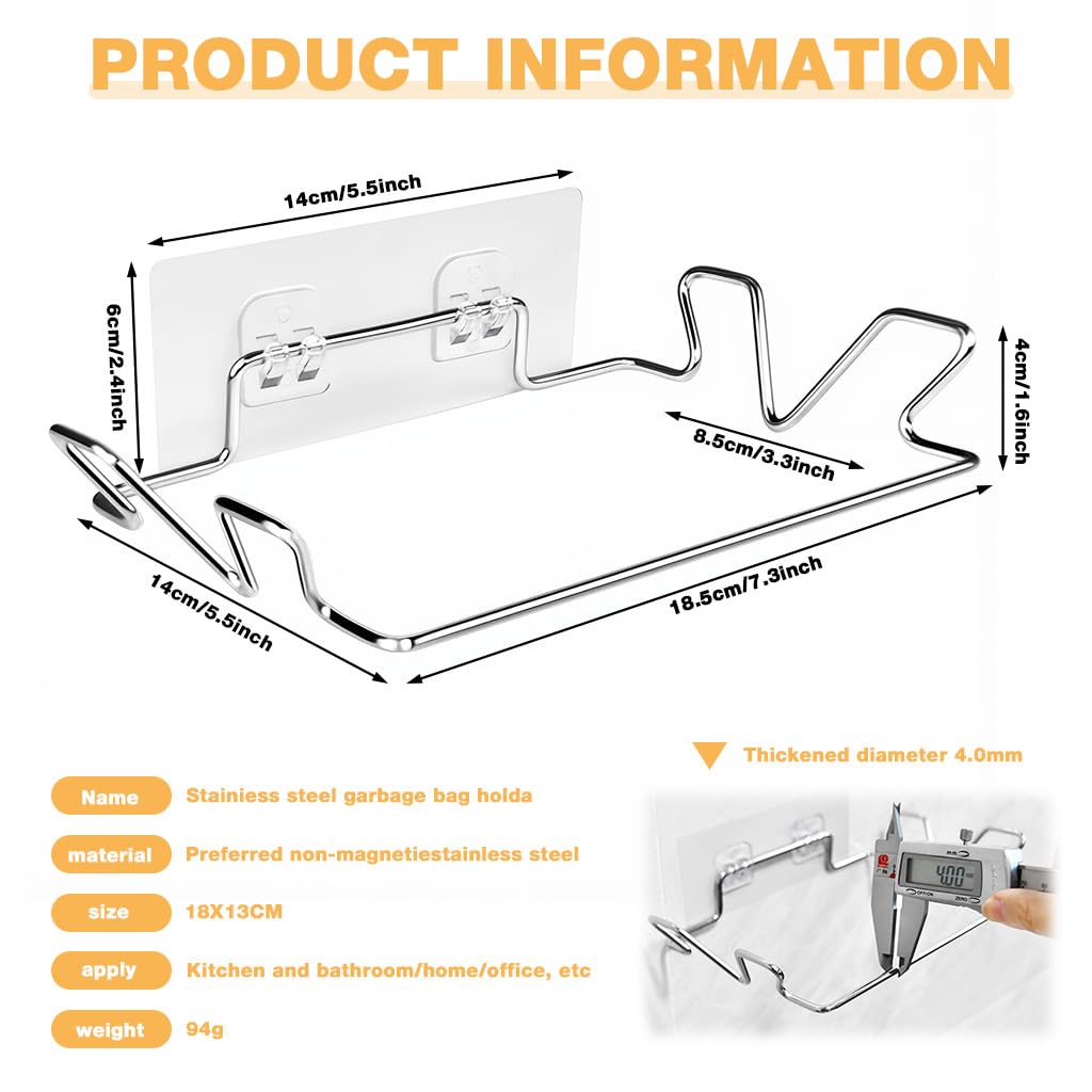 Supvox Trash Bag Hanger for Kitchen and Bathroom with Self Adhesive Wall Mount | Stainless Steel Frame
