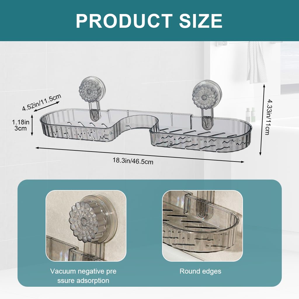 HASTHIP Wall Storage Tray for Kitchen and Bathroom featuring Dual Drain Design and Strong Suction Cups