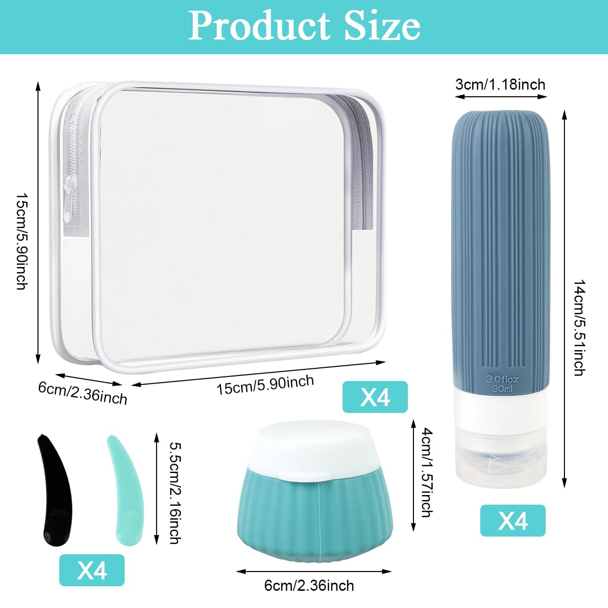 MAYCREATE Travel Bottles for Toiletries with Leakproof Flip Lid & 8pcs 90ml and 40ml Set | TSA Approved Silicone Containers