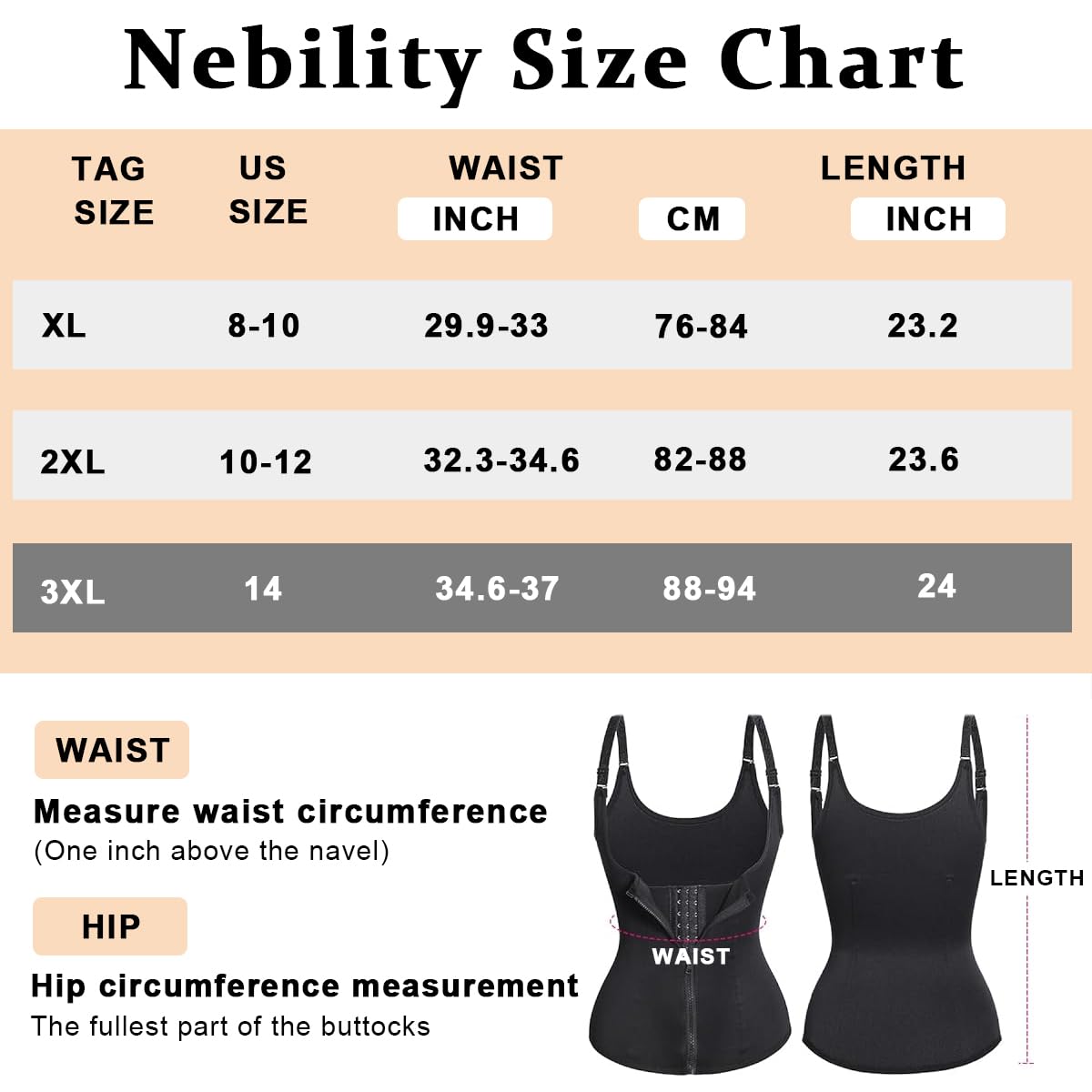 PALAY® Waist Trainer for Women Corset Shapewear with Zipper, Women's Waist Cincher Tank Top with Adjustable Straps, Vest Sport Workout Girdle Hourglass Body Shaper, XXXL, Black