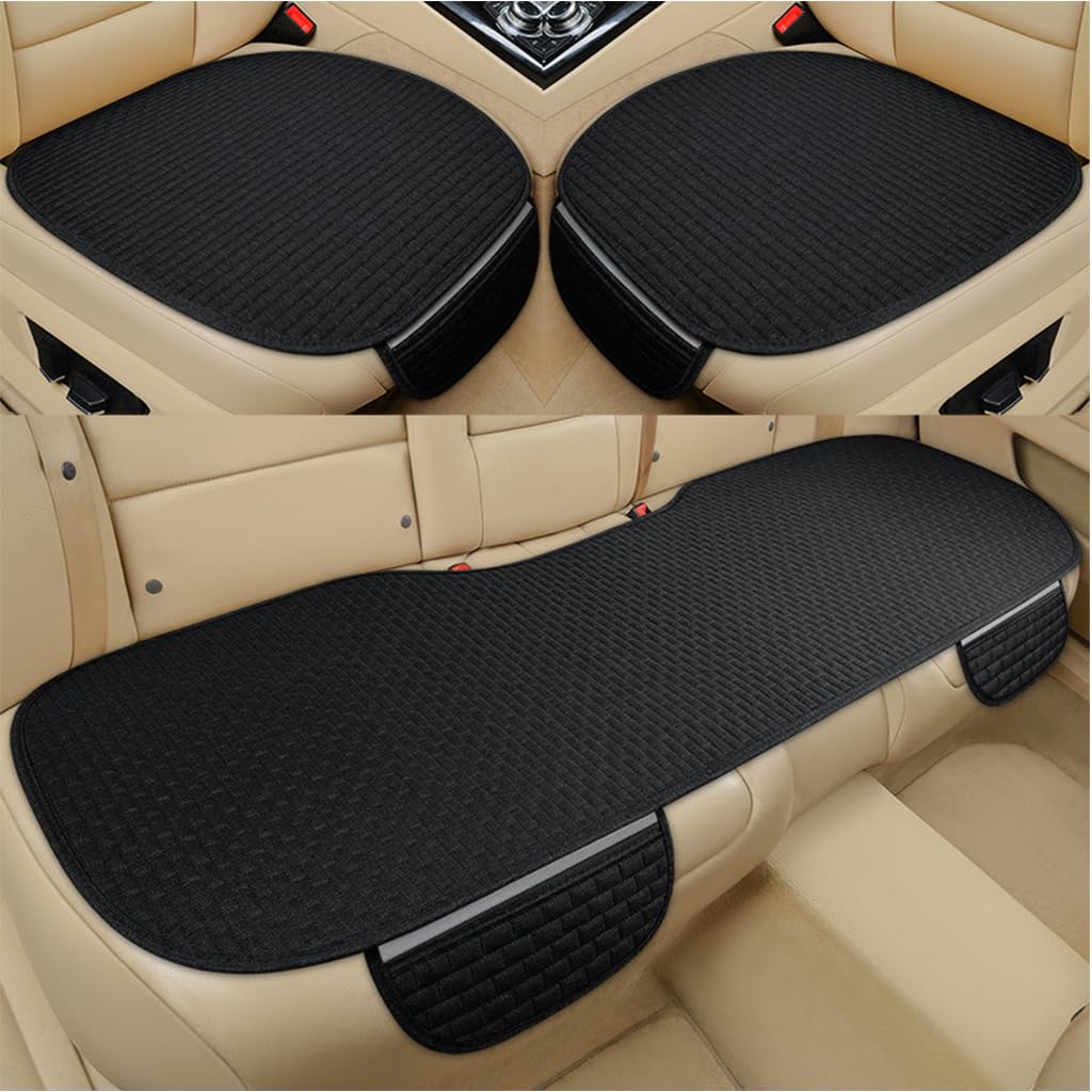 STHIRA® 3Pcs Car Seat Covers Summer Breathable Front Seat Cushion Mat Flax Car Seat Cover with Storage Pouch Long Rear Seat Cover Anti-Slip Car Seat Cover Anti-Scratches Car Seat Protector Liner