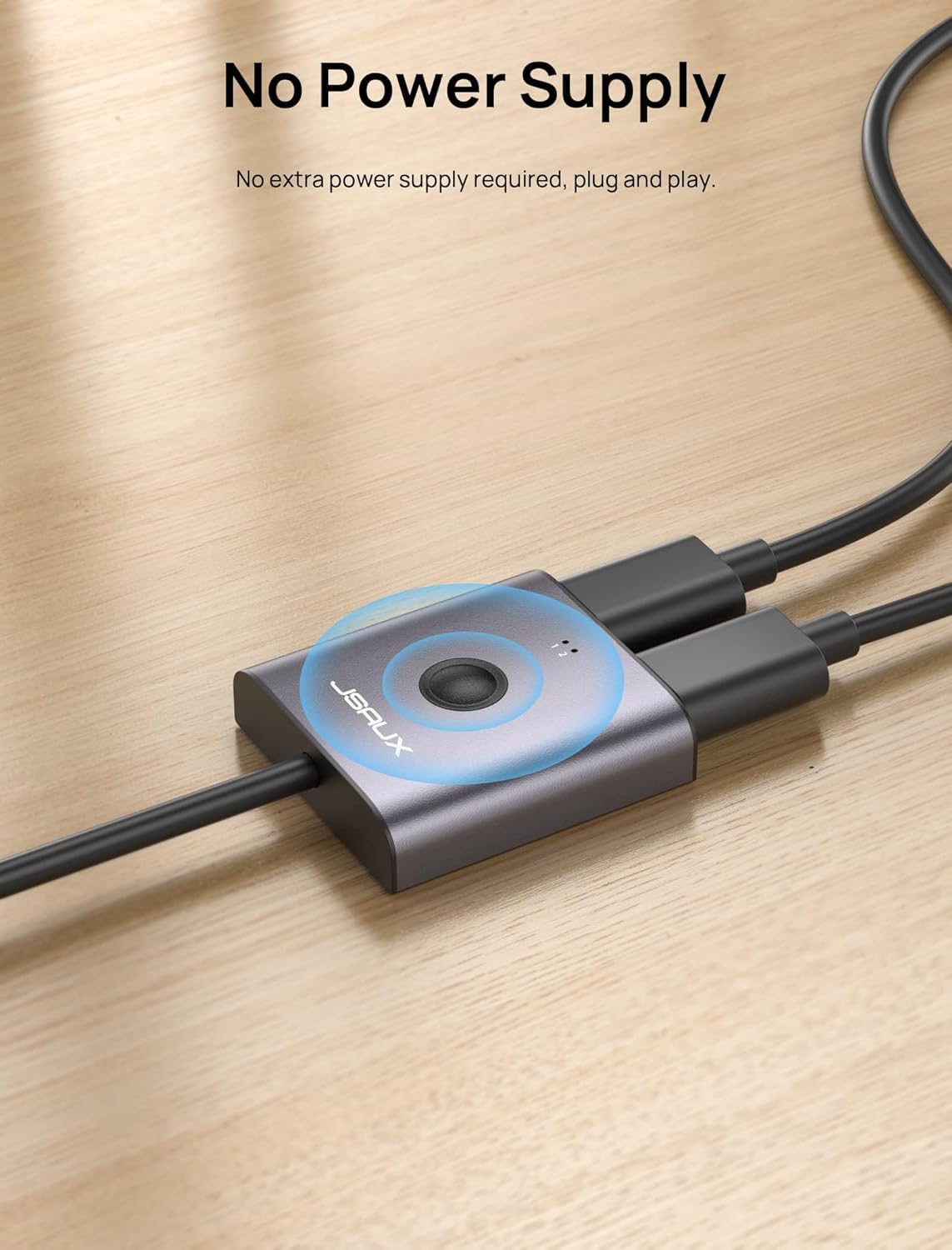 JSAUX HDMI Splitter for 4K 60Hz Display with 1.3ft Cable featuring Bi-Directional Switch | Aluminum Alloy Case