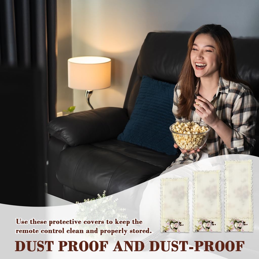 ZORBES Remote Control Cover for TV and AC featuring Floral Lace Fabric | 3PCS Dustproof Sleeves