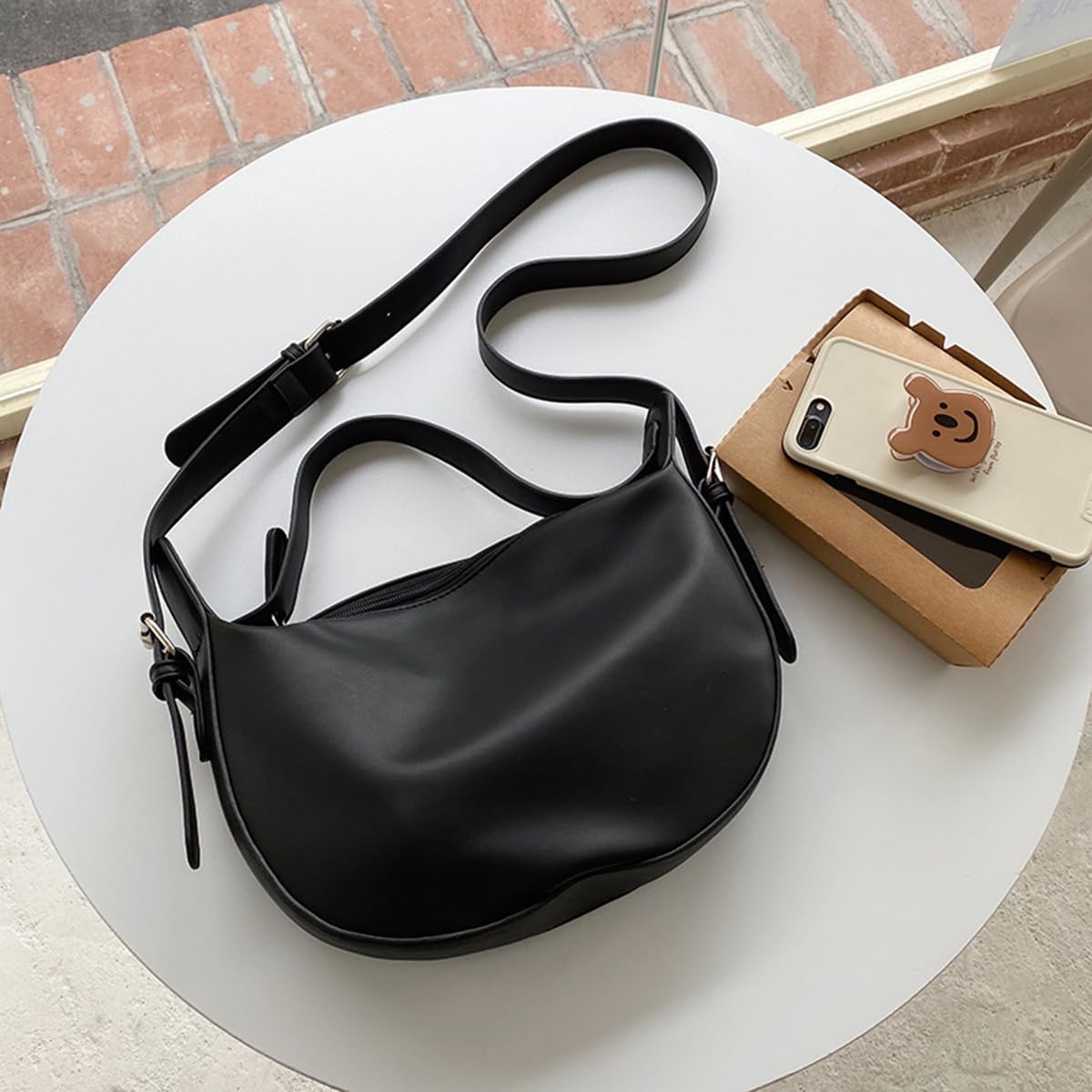 ZIBUYU Crossbody Bag for Women with Adjustable Strap and Handle | Black PU Sling Bag