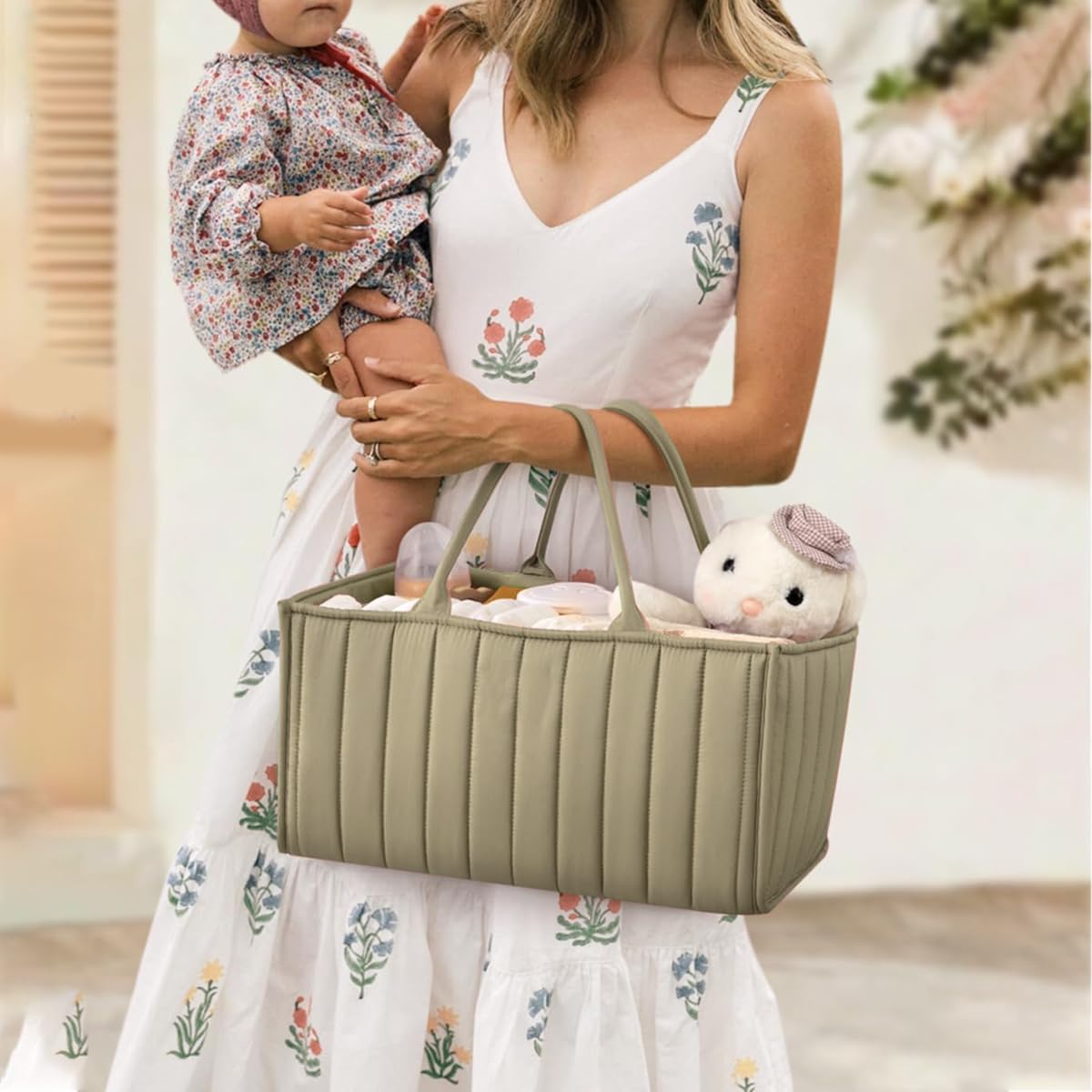 SNOWIE SOFT® Baby Diaper Caddy Bag Soft Baby Diaper Handbag with 3 Compartments Caddy Fashion Mommy Bag Diaper Organizer Handbag Portable Baby Supplies Organizer Caddy Bag, 38x25x17cm