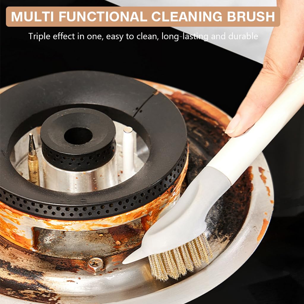 HASTHIP® Kitchen Cleaning Brush Hard Bristles Scrubber Brush Kitchen Stove Cleaning Brush 2 in 1 Dual Head Multifunctional Cleaning Brush with Stain Spatula for Kitchen Stove, Countertop