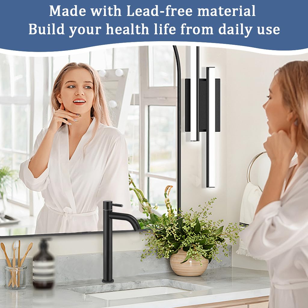 HASTHIP Vanity Basin Faucet for Bathroom Sink with 60cm Flexible Pipe and Single Handle | Stainless Steel Matte Black Finish