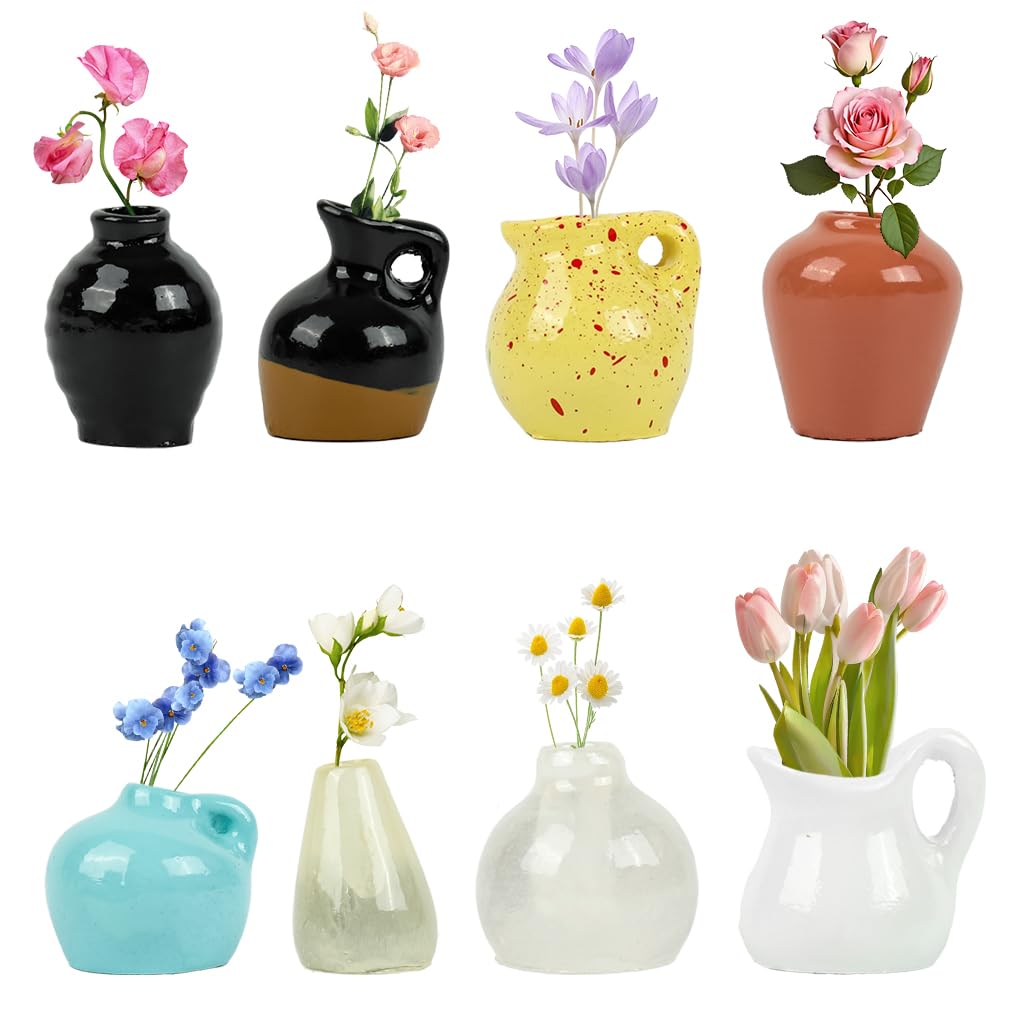 HASTHIP Fridge Magnets for Refrigerator with Strong Magnetic Backing Resin Mini Vases Pack of 8