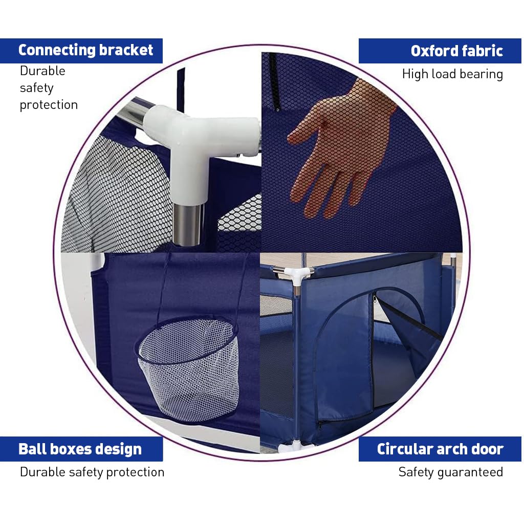 SNOWIE SOFT Baby Playpen for Indoor Play Area with Basketball Frame & Zipper Gate | Breathable Mesh Hexagon Yard for Babies and Toddlers