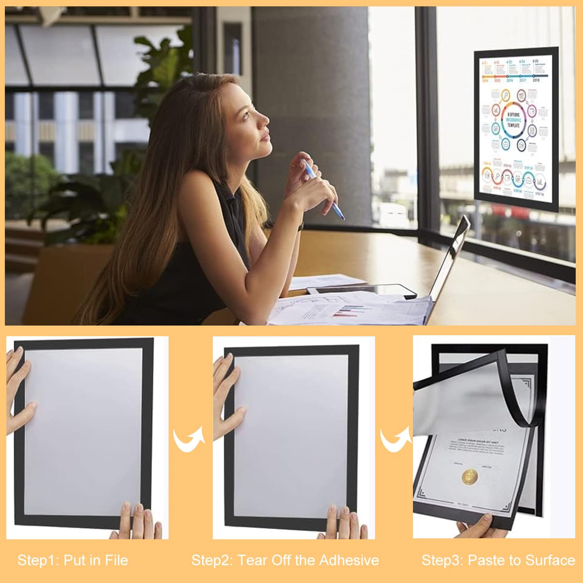 Climberty® 3Pcs Magnetic Cover Sign Holder with Self-Adhesive Backing, Clear PVC Wall Sign Display for Menus Notices Flyers, Poster Holder Leaflet Holder for Office, Restaurant, Store (8.5''x11'')