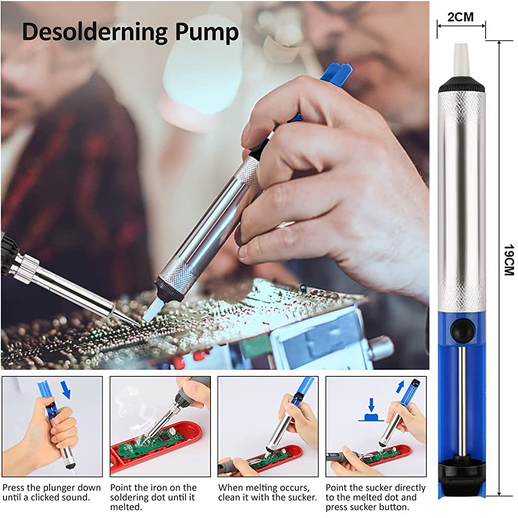 HASTHIP® Electric Soldering Iron Kit 80W Temperature Adjustable Welding Iron Soldering Kit Desoldering Pump, Solder Wire, Welding Iron Stand with Sponge, Tweezers, Wire Cutter for Electronics - 12 Pcs