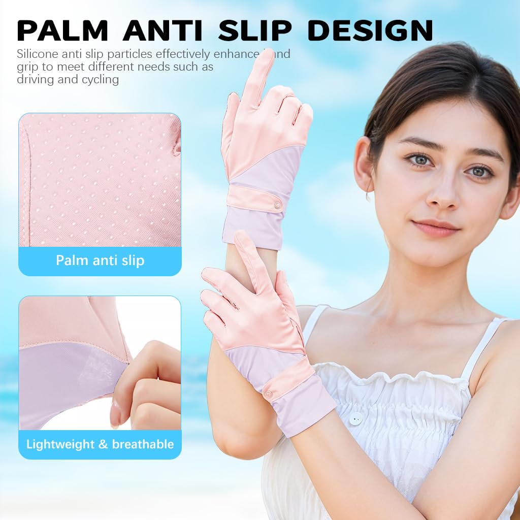 SANNIDHI Silicone Gloves for Sun Protection with UPF 50+ Ice Silk Fabric | Pink Womens Cycling and Driving Gloves