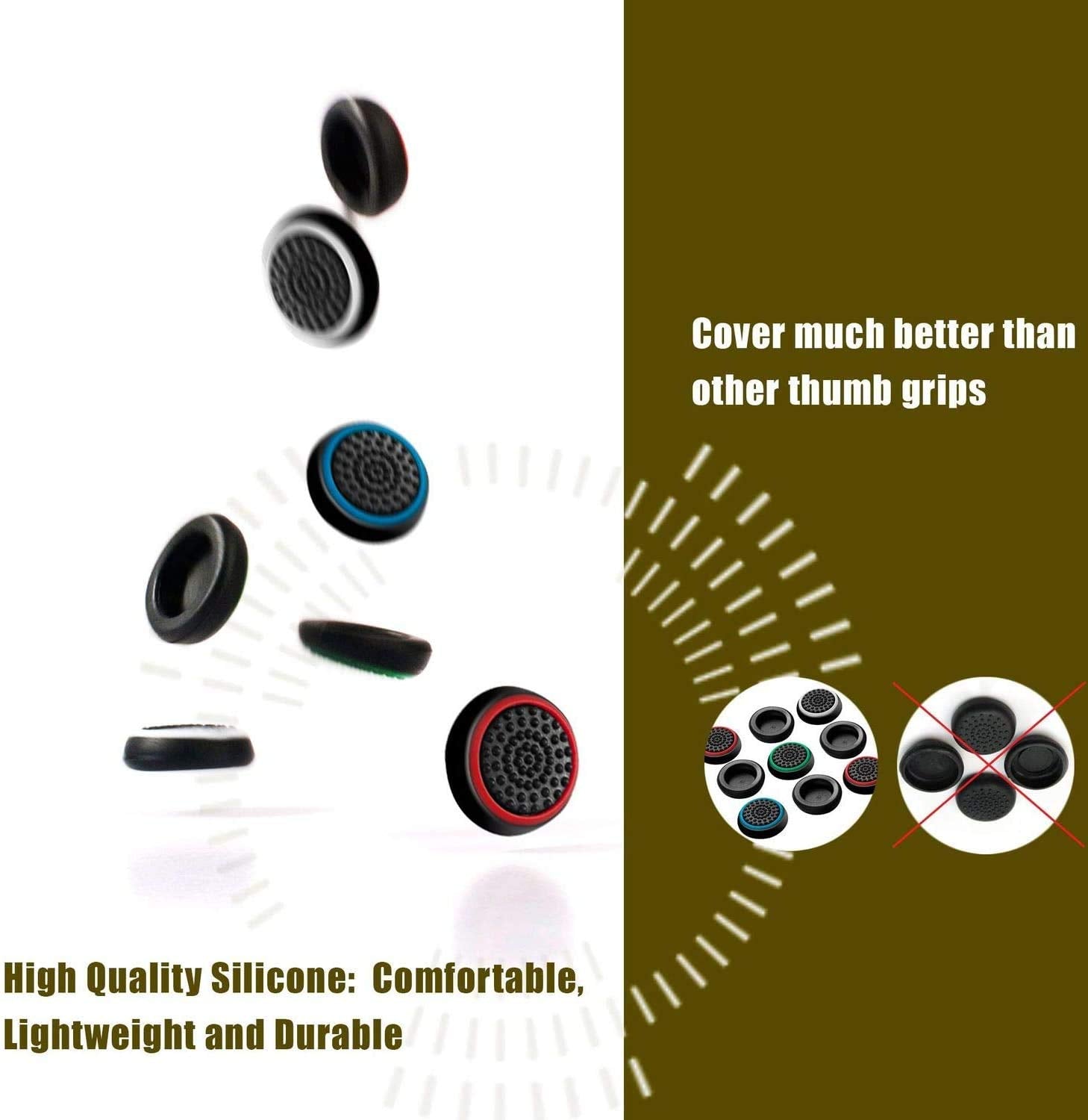 HASTHIP Controller Thumbstick Cover Caps for PS4 with 6 Pairs Silicone Grips | Enhanced Accuracy
