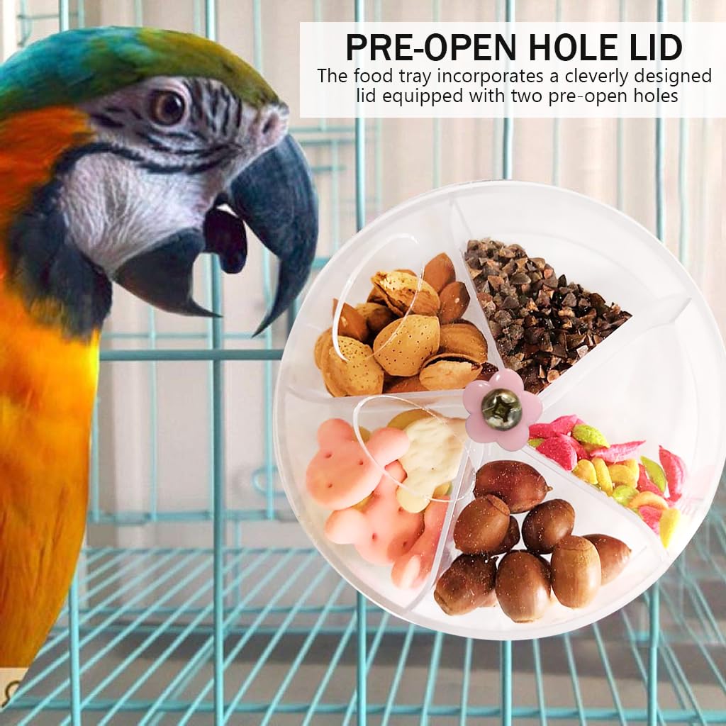 Qpets® Bird Feeder, Puzzle Bird Game Training Feeder Toy for Cage, Birds Food Feeder Slow Feeder Toy with 5 Rotatable Compartment Bird Food Box Acrylic Tray for Birds, Pigeons and Other Small Pet