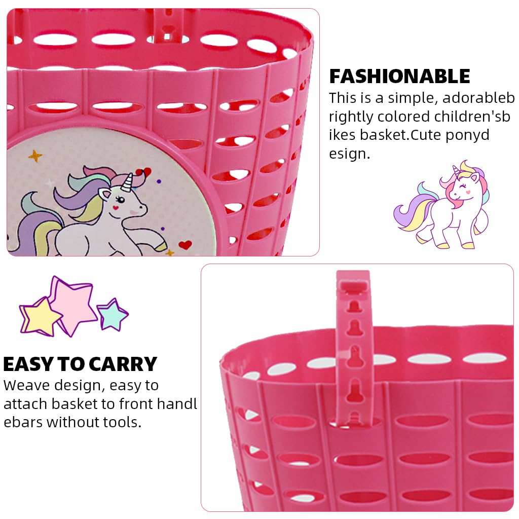 PROBEROS Girls Bike Basket for Kids featuring Adjustable Strap Design and Pink Unicorn 20x13x15cm