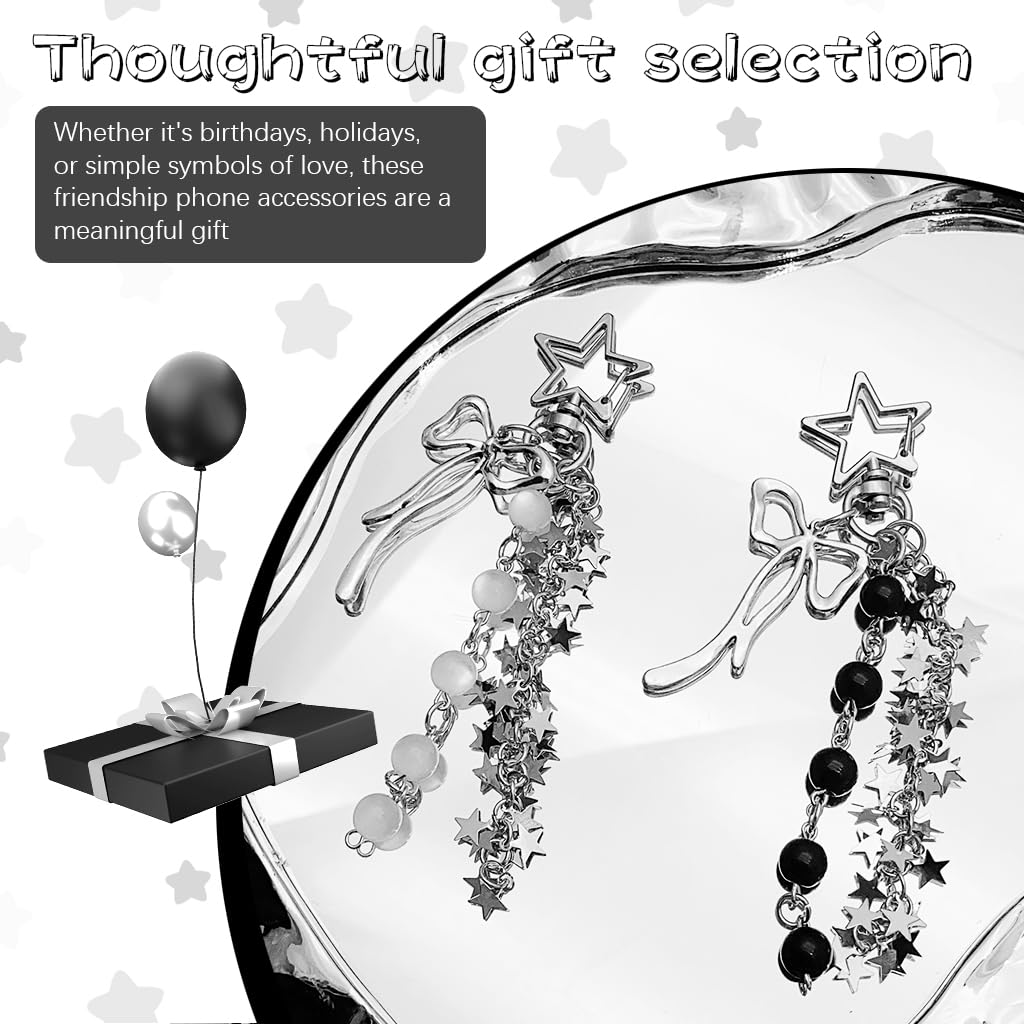 ZORBES Phone Charms for Y2K Style with Metal Star Buckle and Beaded Bow Design | 2Pcs Set