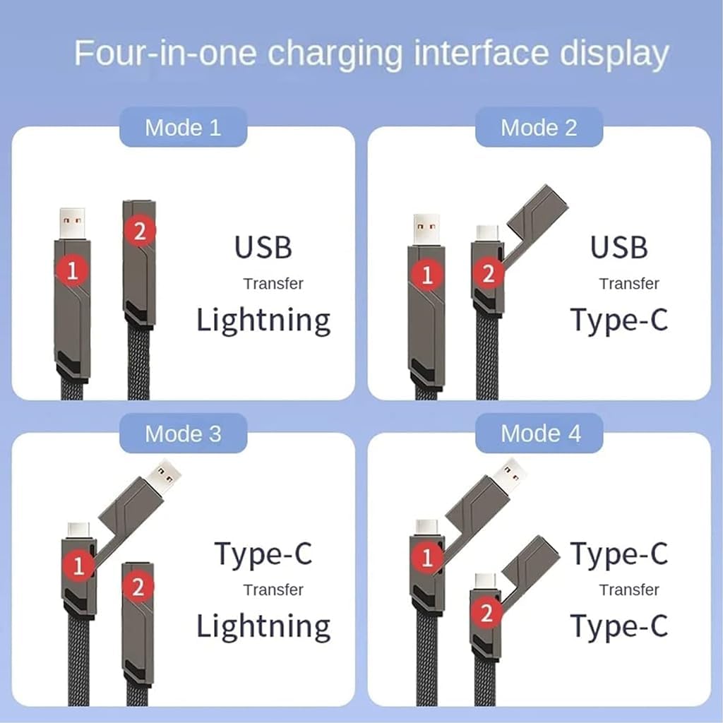 Verilux® 4 in 1 USB Cable, 4.9Ft USB A/Type C To Type C Light-Ning 100W Fast Charging Cable Nylon Braided Compatible With iphone 12/13/14, Samsung Galaxy, Laptop, PC, HTC, Oneplus